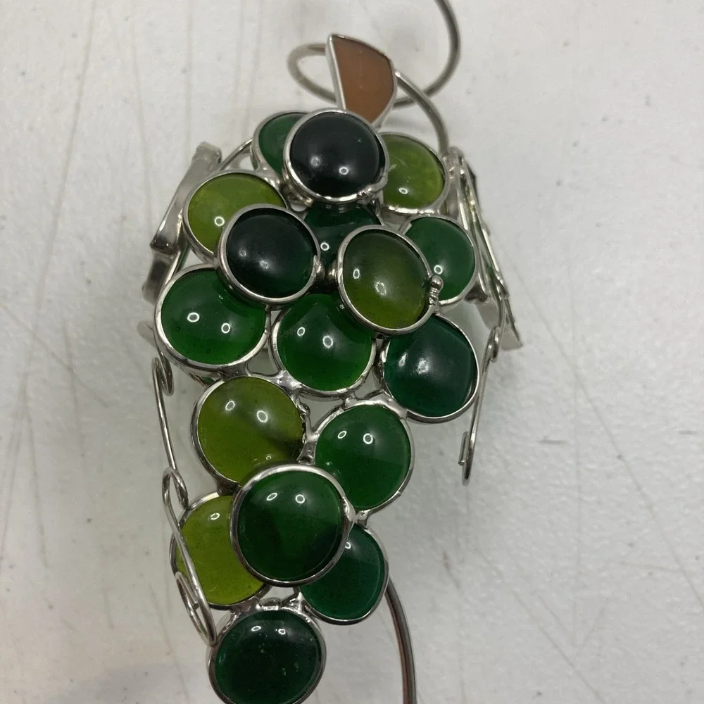 Vtg Wine‎ Bottle Topper Grape Bunch Stained Glass Wire Decoration